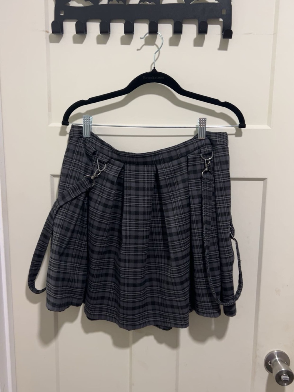 Hot Topic Black & Gray Plaid Skater Mini Skirt
